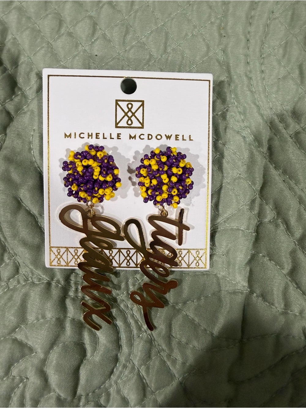 Geaux tigers Purple & Yellow Beaded Statement Earrings
